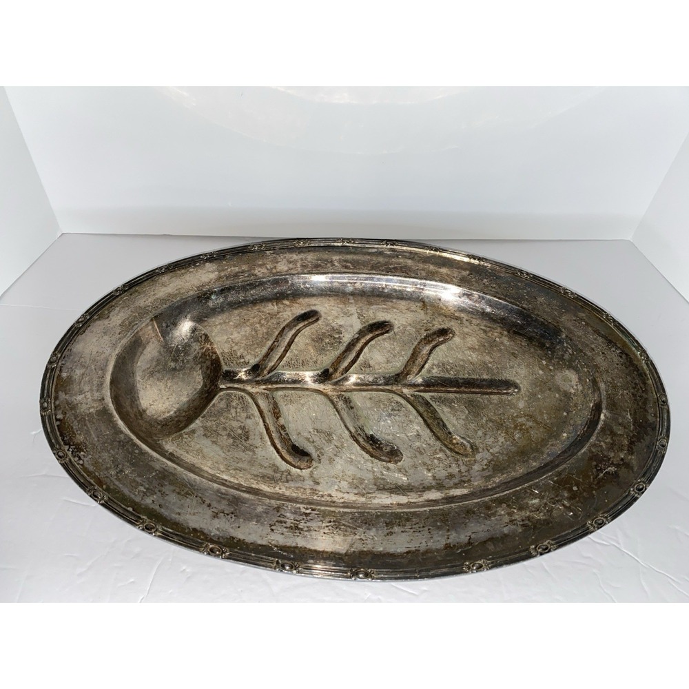 Vintage Silver Plates Leaf Shaped Tray Platter Hallmark UJEP H206‎ - 18"X12.5"